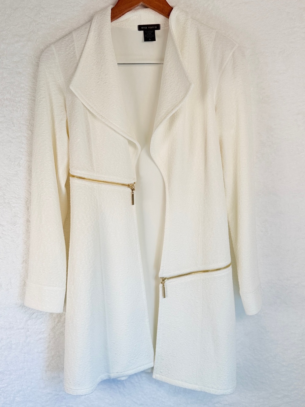 Eva Varro Textured Zip Accent Jacket Coat Womens Size Small Ivory avant garde - Picture 6 of 9